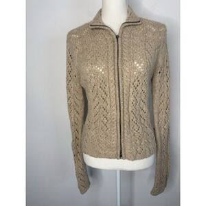 Y2K Abercrombie Fitch Cardigan Women Large Lambswool Shacket Sweater Cable Knit